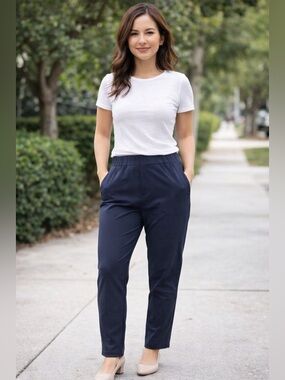 NWOT Bonobos Petite Navy Tailored Dress Pants Elastic Waist Slim Work S Petite